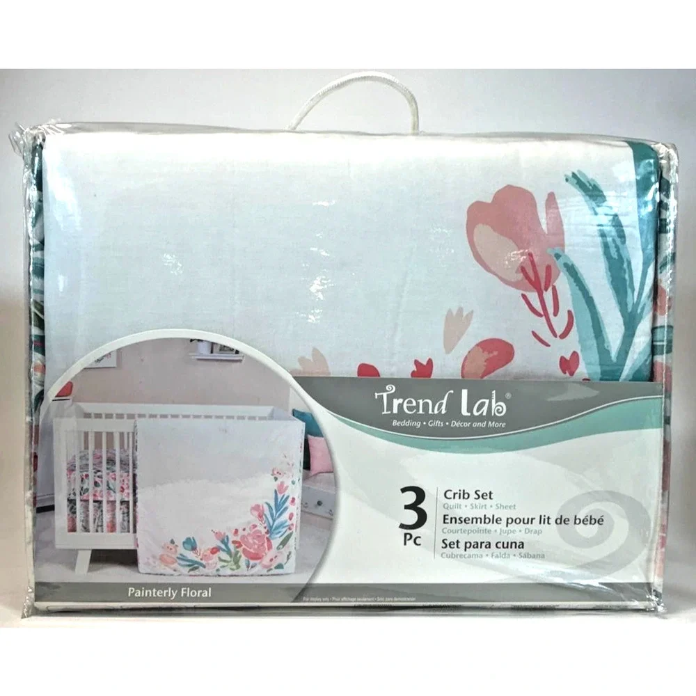 Trend Lab Painterly Floral 3 Piece Baby Nursery Crib Bedding Set